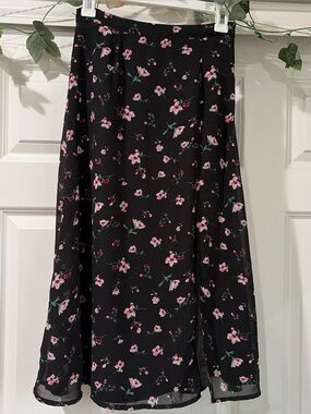 Black floral midi skirt